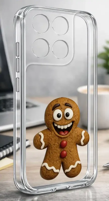 Świąteczne etui do Motorola Moto G37 z nadrukiem piernikowego ludzika na przezroczystym etui