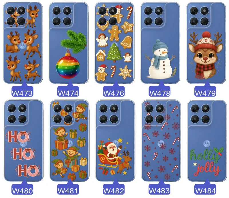 Różne wzory świąteczne i zimowe do Motorola Moto G37: Mikołaje, śnieżynki, pierniki, renifery, elfy, grinch, choinki, napisy