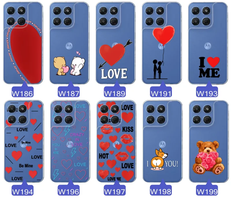 Kolekcja wzorów walentynkowych na case do Motorola Moto G37: kolorowe serca, napisy love, kwiaty, misie, pies
