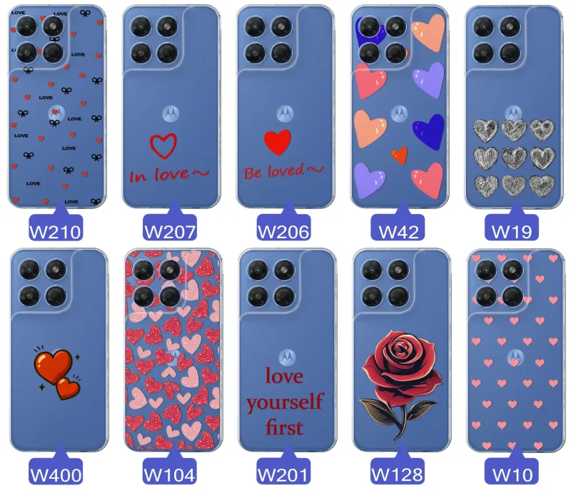 Różne wzory walentynkowe na case do Motorola Moto G37: motywy miłosne: serca, romantyczne napisy, kwiaty, misie