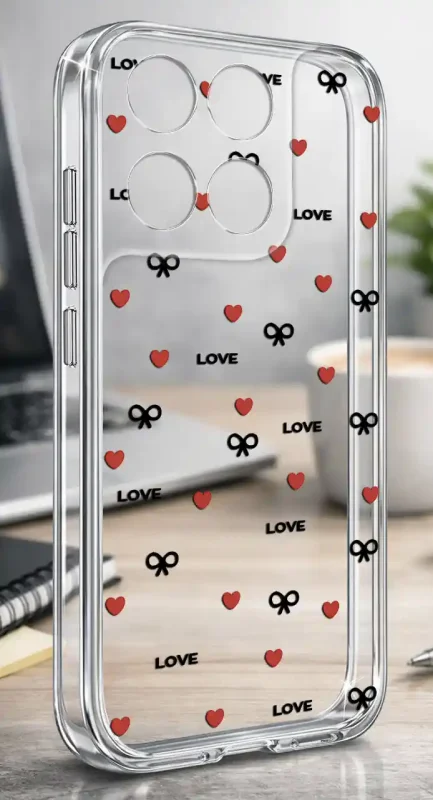 Walentynkowe etui do Motorola Moto G37 z motywem czerwonych serc, czarnych kokardek i napisów LOVE