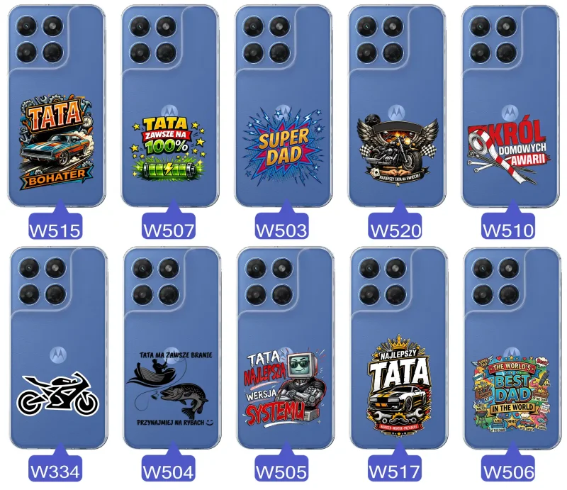 Kolekcja wzorów dla Taty i na Dzień Ojca do Motorola Moto G37:  kolorowe grafiki i napisy Super Tata, Super Dad, Najlepszy Tata Na Świecie i inne