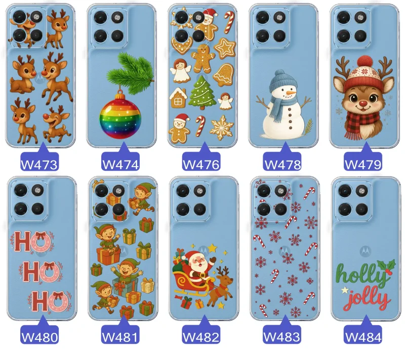 Różne wzory świąteczne i zimowe do Motorola Moto G15 / G17 / Power: Mikołaje, śnieżynki, pierniki, renifery, elfy, grinch, choinki, napisy