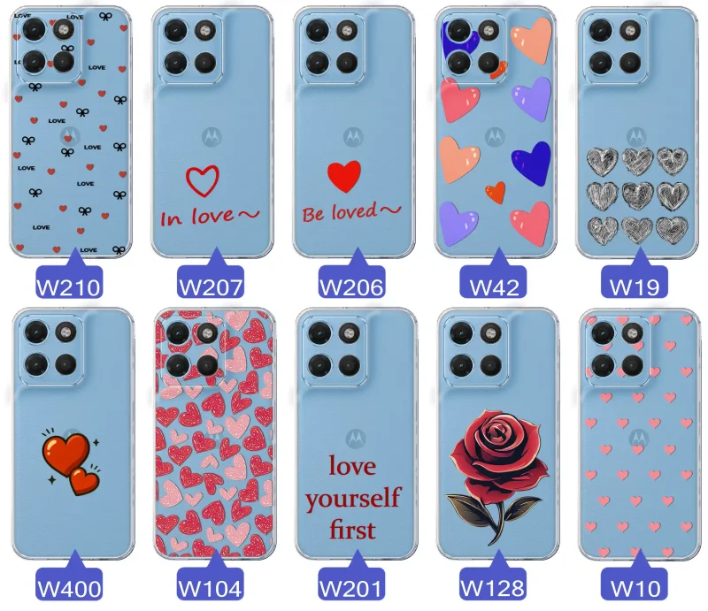 Różne wzory walentynkowe na case do Motorola Moto G15 / G17 / Power: motywy miłosne: serca, romantyczne napisy, kwiaty, misie