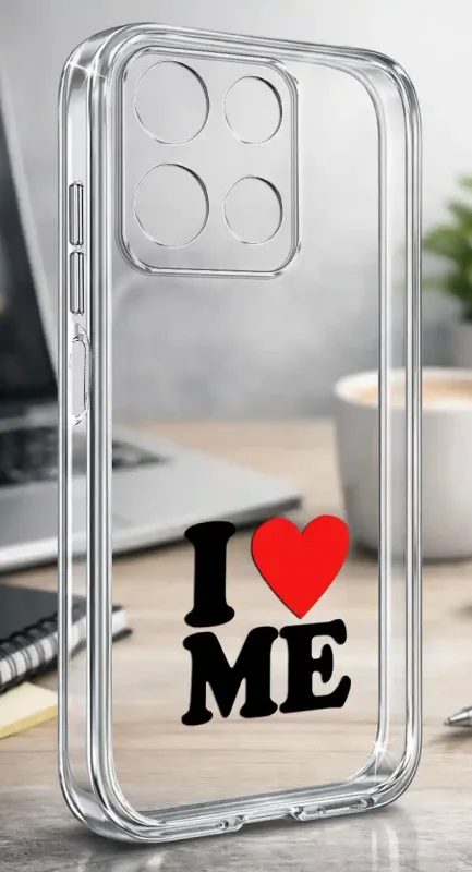 Etui z walentynkowym wzorem I Love Me i czerwonym sercem na przezroczystym pokrowcu do Motorola Moto G15 / G17 / Power