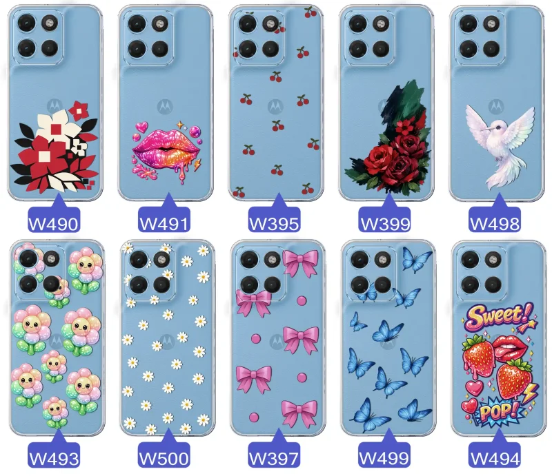 Kolekcja modnych etui z wzorami do Motorola Moto G15 / G17 / Power: kolorowe modne wzory z kokardkami, różami, motylami, ustami, wisienkami