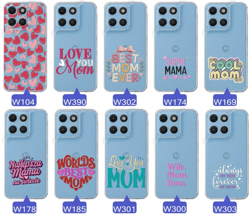 Kolekcja wzorów etui dla Mamy do Motorola Moto G15 / G17 / Power: napisy Super Mama, Najlepsza Mama na świecie, best mom ever, cool mom, I love you mom