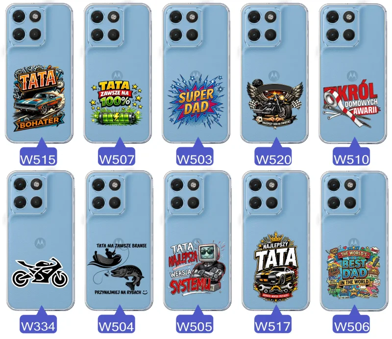 Kolekcja wzorów dla Taty i na Dzień Ojca do Motorola Moto G15 / G17 / Power:  kolorowe grafiki i napisy Super Tata, Super Dad, Najlepszy Tata Na Świecie i inne