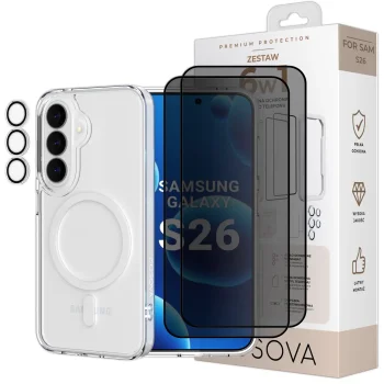 Zestaw 6w1 OSOVA etui do Samsung Galaxy S26 z MagSafe, 2 szkła prywatyzujące, szkło na aparat