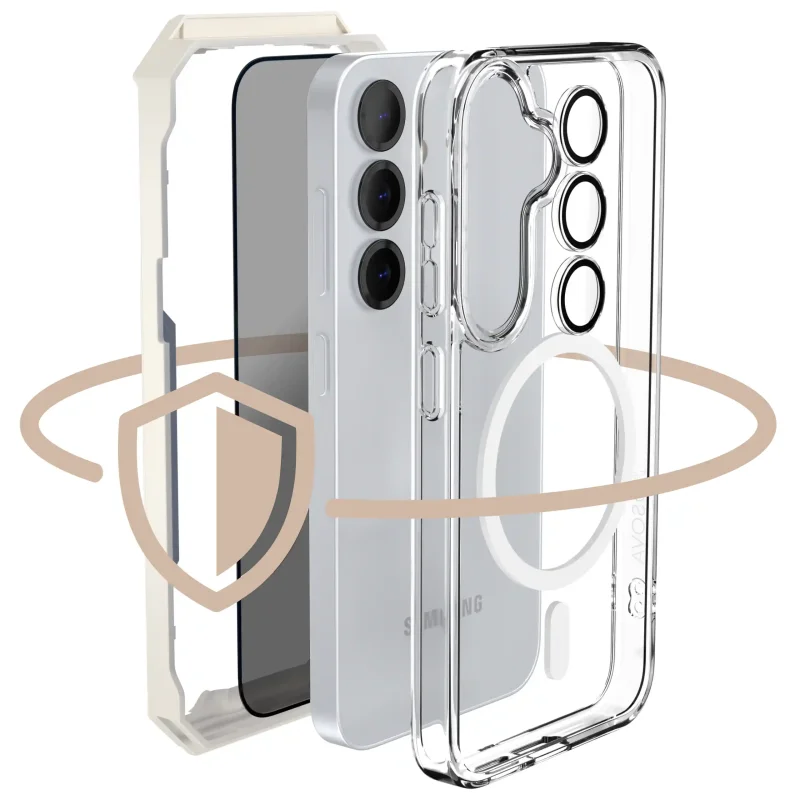 Etui Magnetic Clear z MagSafe do Samsung Galaxy S26 ze szkłem prywatyzującym i ochroną obiektywów aparatu