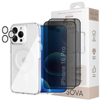 Zestaw 6w1 OSOVA etui do iPhone 16 Pro z MagSafe, 2 szkła prywatyzujące, szkło na aparat
