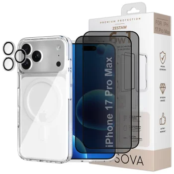 Zestaw 6w1 OSOVA etui do iPhone 17 Pro Max z MagSafe, 2 szkła prywatyzujące, szkło na aparat