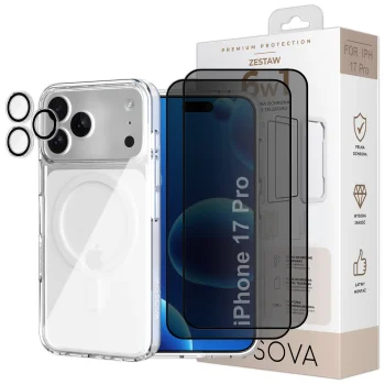 Zestaw 6w1 OSOVA etui do iPhone 17 Pro z MagSafe, 2 szkła prywatyzujące, szkło na aparat