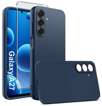 Etui do Samsung Galaxy A27 5G granatowe matowe ze szkłem