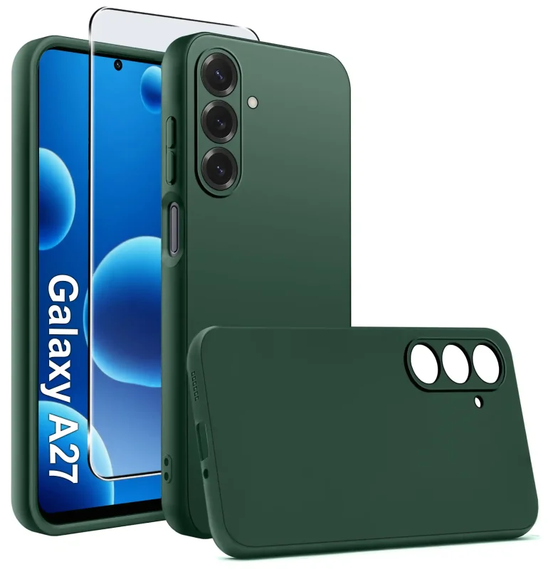 Zielone matowe etui silikonowe do Samsung Galaxy A27 5G ze szkłem hartowanym 9H w zestawie