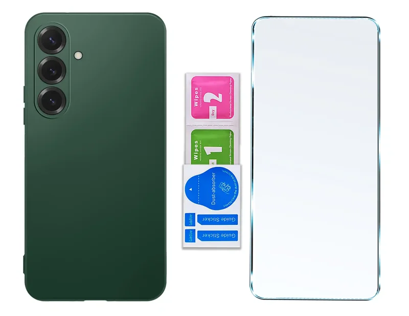 Matowe zielone etui silikonowe do Samsung Galaxy A27 5G ze szkłem hartowanym i zestawem montażowym