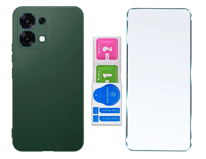 Matowe zielone etui silikonowe do Oppo A6 Pro 5G ze szkłem hartowanym i zestawem montażowym