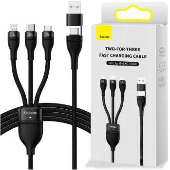 Szybki kabel Baseus 3w1 USB/USB-C do micro USB, Lightning, USB-C 1,2m