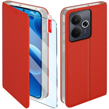 Etui do Realme 14T 5G czerwone zamykane ze szkłem