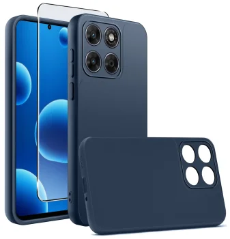 Etui do Motorola Moto G67 5G / G77 5G granatowe matowe ze szkłem