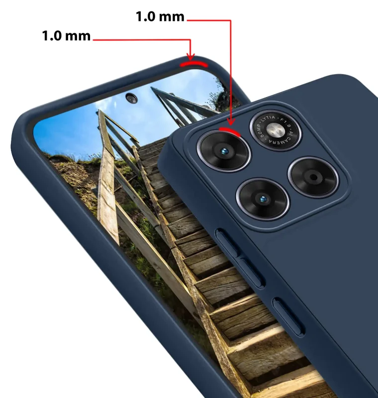 Granatowe etui do Motorola Moto G67 5G / G77 5G z podwyższonym rantem 1 mm przy ekranie i aparatach