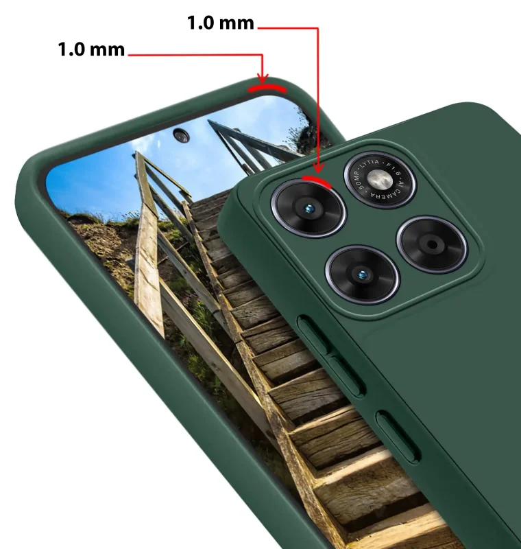Zielone etui do Motorola Moto G67 5G / G77 5G z podwyższonym rantem 1 mm przy ekranie i aparatach