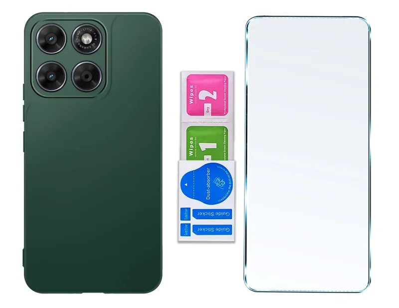 Zielone etui do Motorola Moto G67 5G / G77 5G ze szkłem hartowanym 9H i akcesoriami montażowymi