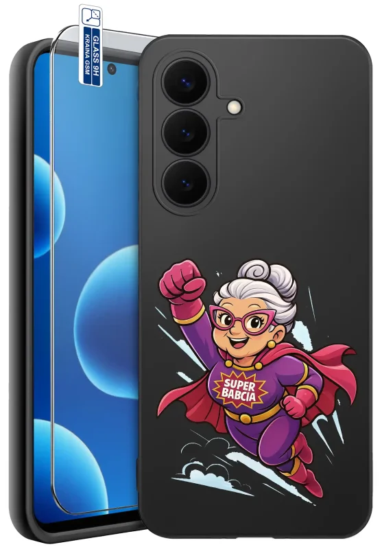Etui dla Babci do Samsung Galaxy S26 FE z nadrukiem Super Babcia i szkłem hartowanym 9H