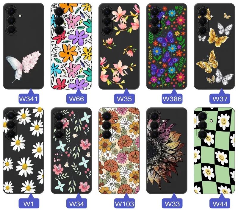 Kolekcja etui wiosennych do Samsung Galaxy S26 FE z kwiatowymi grafikami, motylami, pszczółkami i kolorowymi wzorami natury