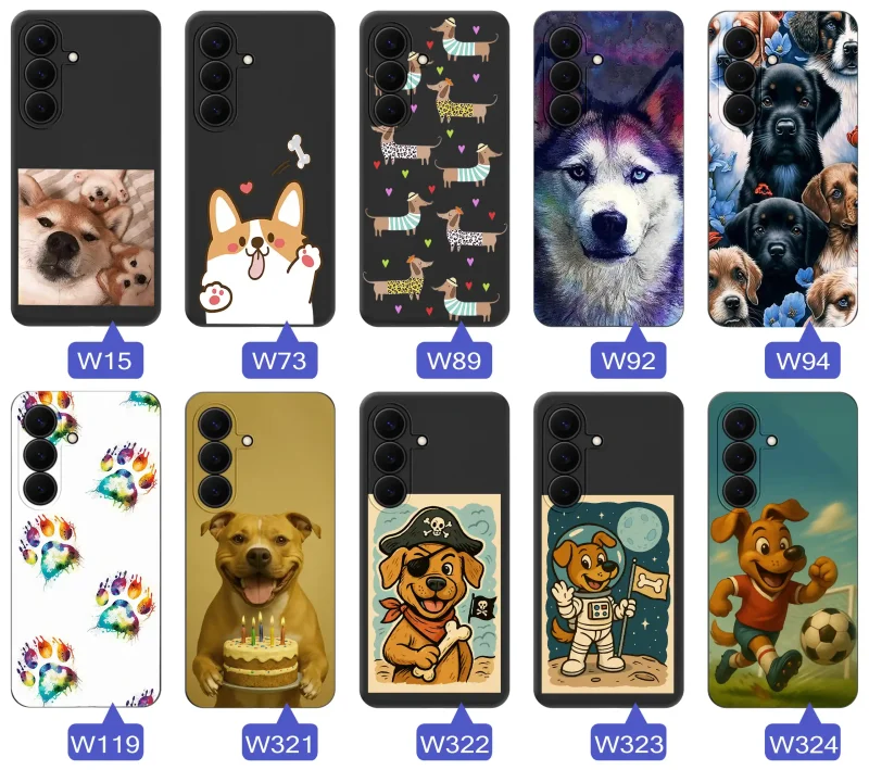 Kolekcja etui z psem do Samsung Galaxy S26 FE: wzory z szczeniakami, husky, jamnikiem, buldogiem, psimi łapkami