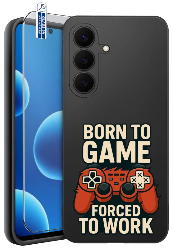 Etui dla gracza do Samsung Galaxy S26 FE z nadrukiem Born to Game, padem i szkłem hartowanym 9H