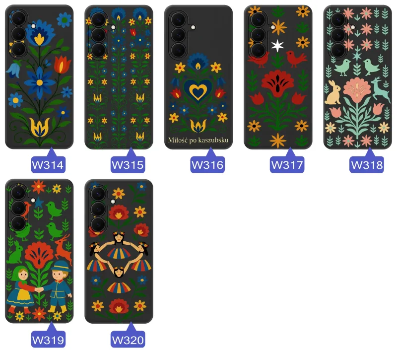 Etui ludowe do Samsung Galaxy S26 FE: kaszubskie i łowickie inspiracje, kwiaty, serca i tradycyjne kompozycje
