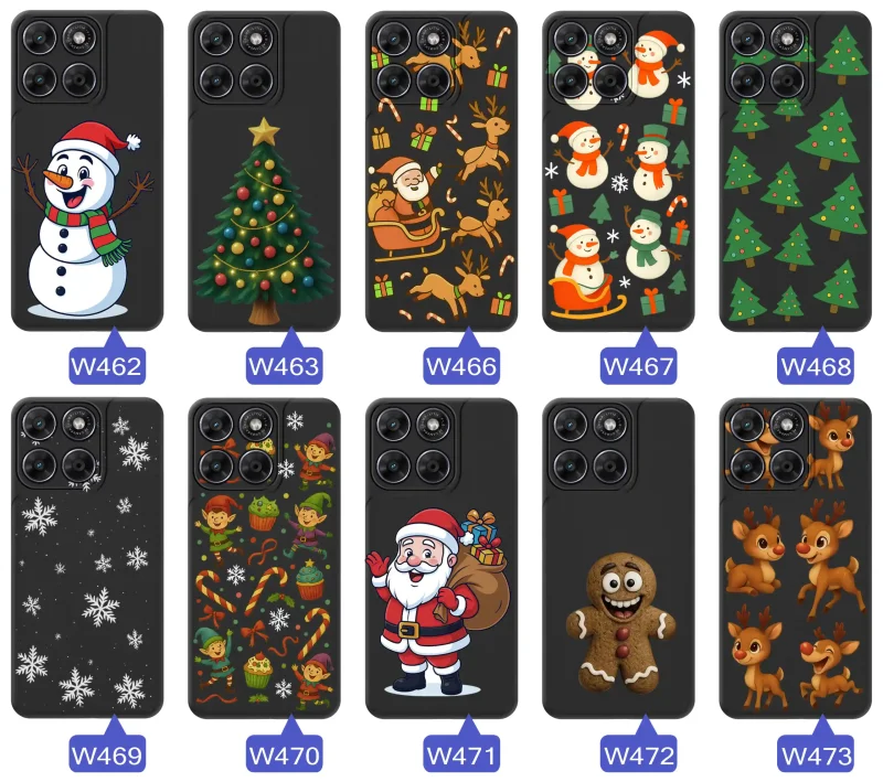 Różne wzory świąteczne na etui do Motorola Moto G67 5G / G77 5G: pierniki, śnieżynki, renifery, choinki, Mikołaje