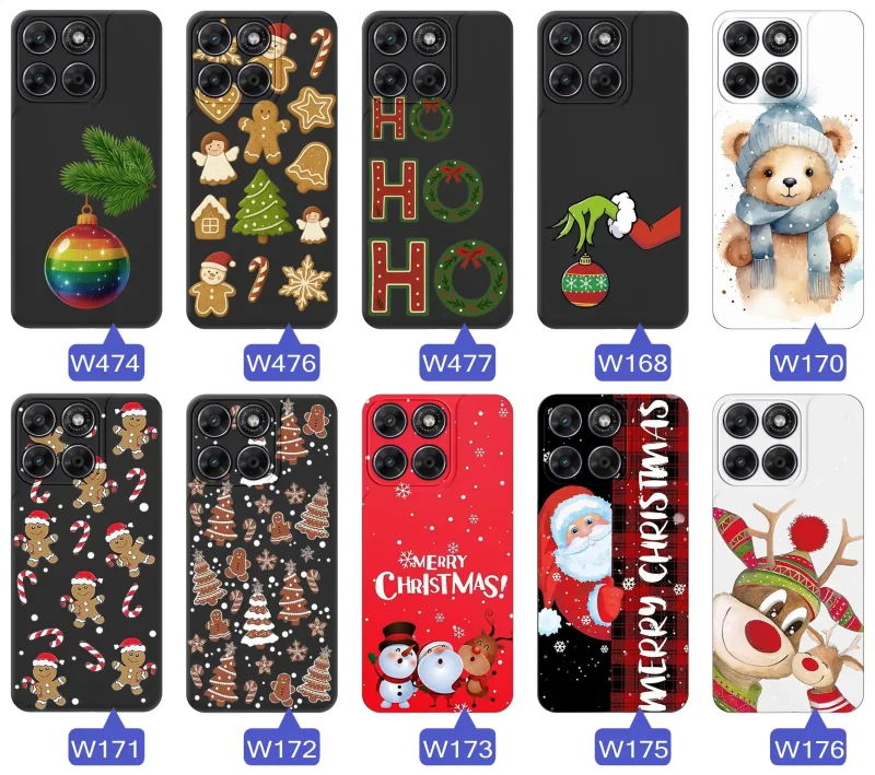 Różne etui świąteczne na Motorola Moto G67 5G / G77 5G: motywy świąteczne i zimowe w odcieniach czerwieni, zieleni i bieli