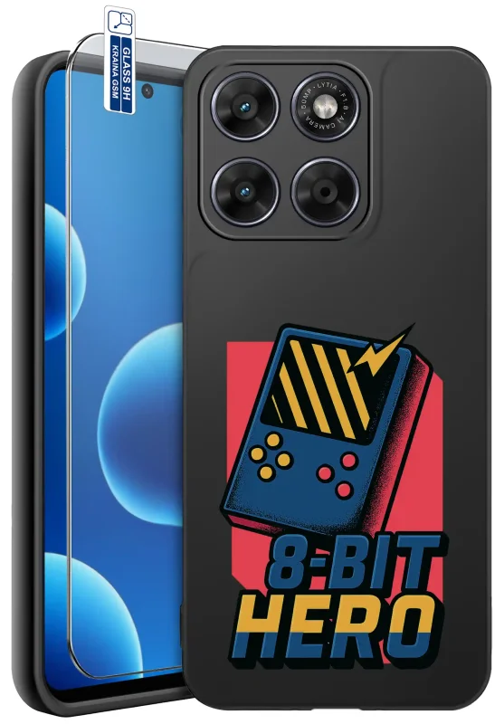 Etui dla Dziadka do Motorola Moto G67 5G / G77 5G z motywem retro gaming 8-BIT HERO i szkłem hartowanym 9H