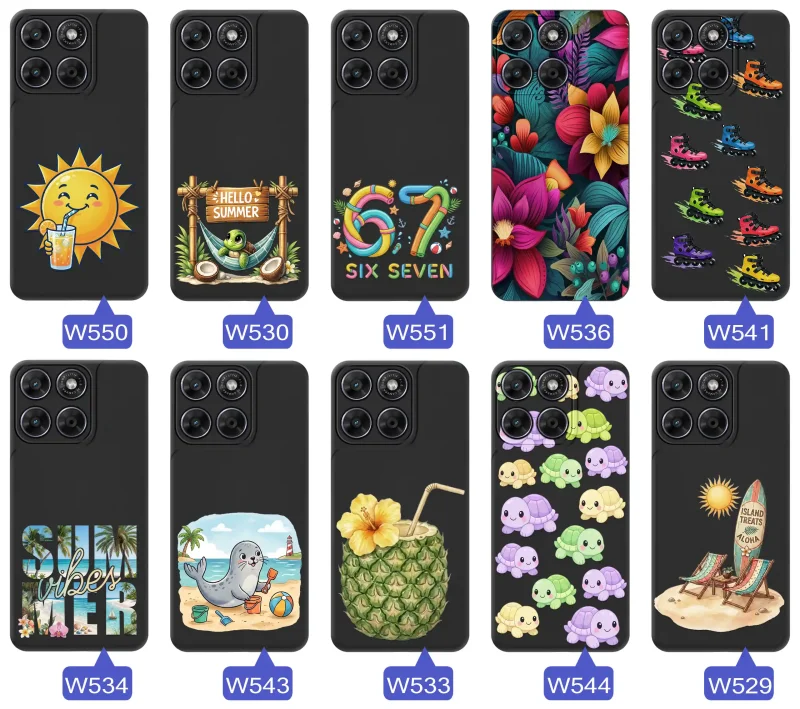 Różne etui wakacyjne do Motorola Moto G67 5G / G77 5G ze słońcem, hamakiem, motywem 67, kwiatami, rolkami i plażowymi grafikami