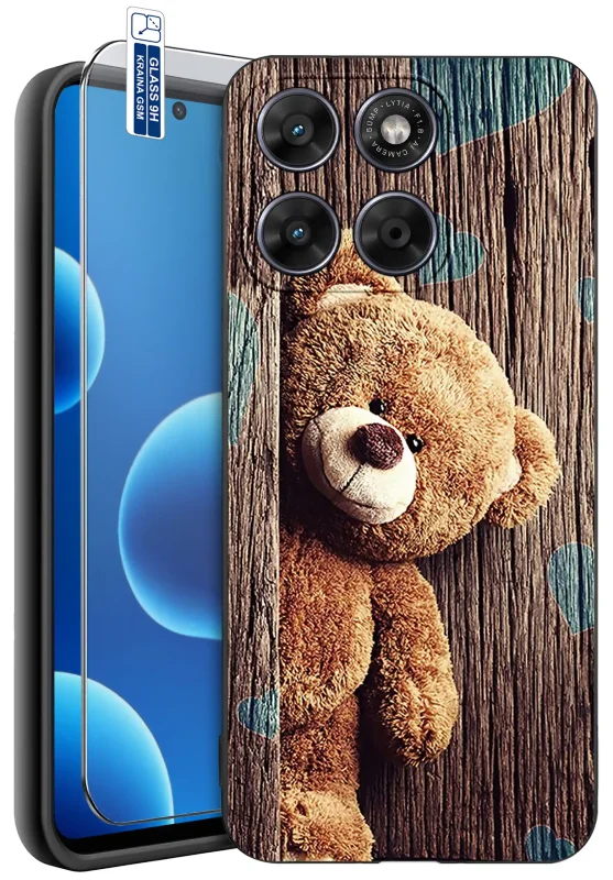 Etui z misiem do Motorola Moto G67 5G / G77 5G z nadrukiem pluszowego misia oraz szkłem hartowanym 9H