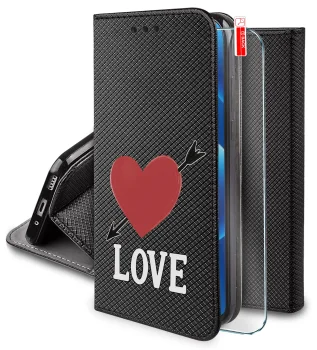Etui do Motorola Moto G37 z klapką z wzorami walentynkowymi ze szkłem