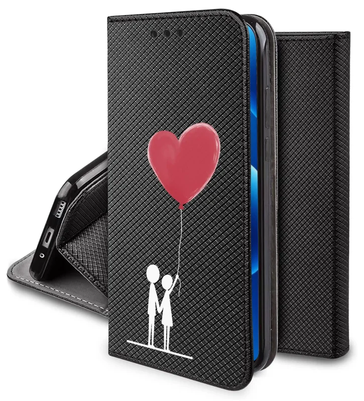 Walentynkowe etui z klapką do Motorola Edge 70 Pro 5G z nadrukiem zakochanej pary i czerwonego balonu w kształcie serca