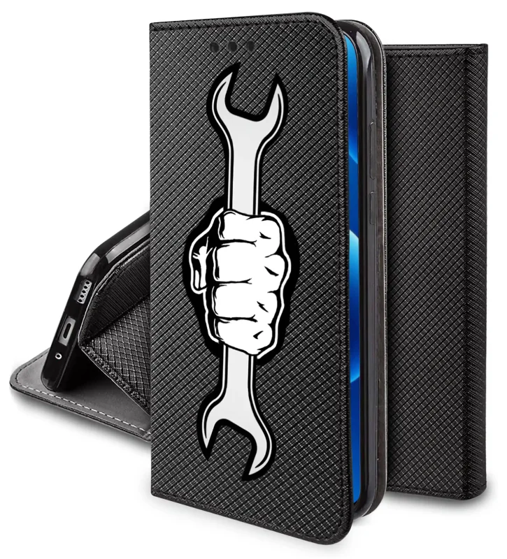 Etui z klapką do Motorola Edge 70 Pro 5G z męskim wzorem klucza warsztatowego