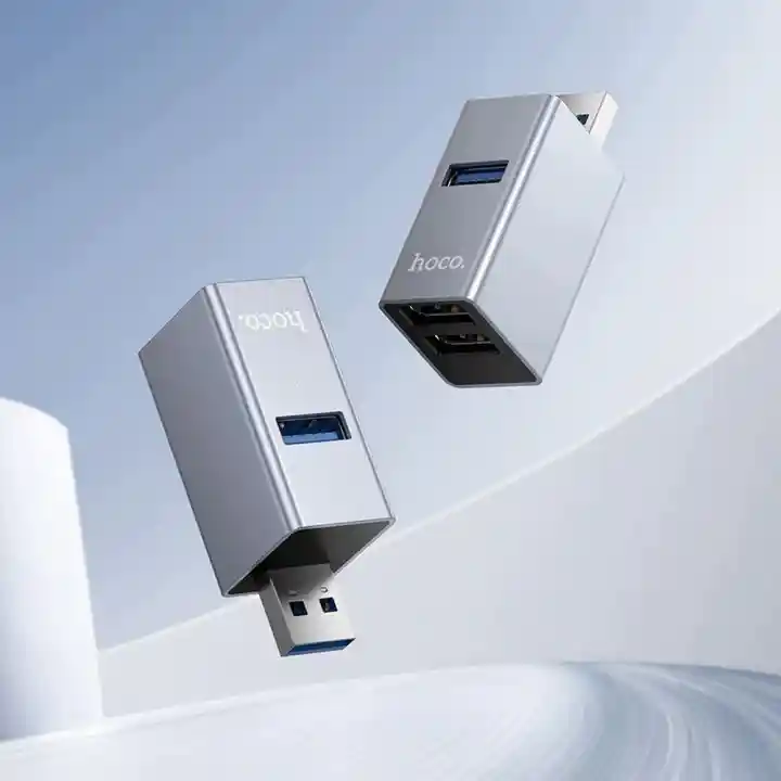 Adapter przejściówka Hoco HB54 USB-A 3w1 w srebrnej obudowie