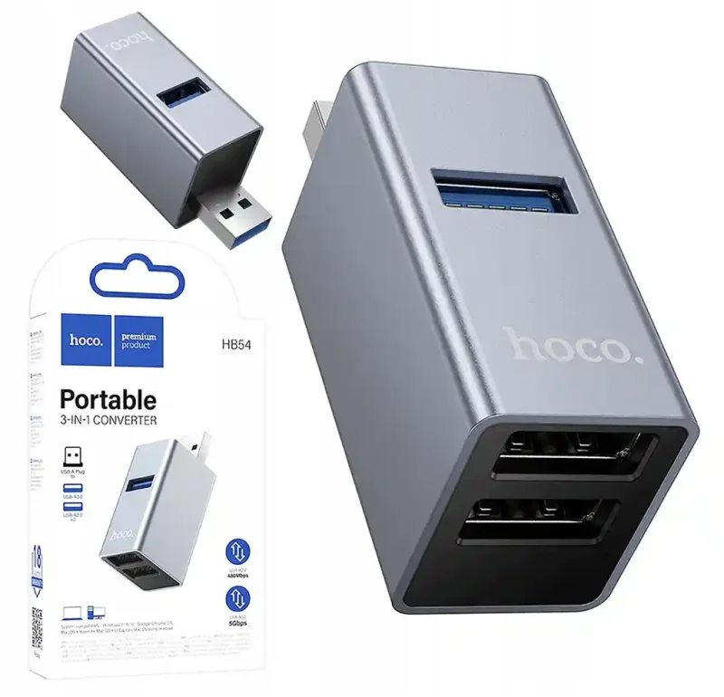 Adapter przejściówka Hoco HB54 USB-A Hub 3w1 z trzema portami USB i opakowaniem