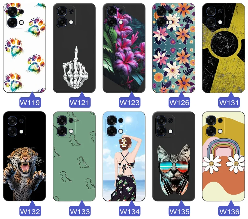 Case do Oppo A6 Pro 5G z nadrukiem: różnorodne wzory kwiatowe, zwierzęce, abstrakcyjne i młodzieżowe grafiki