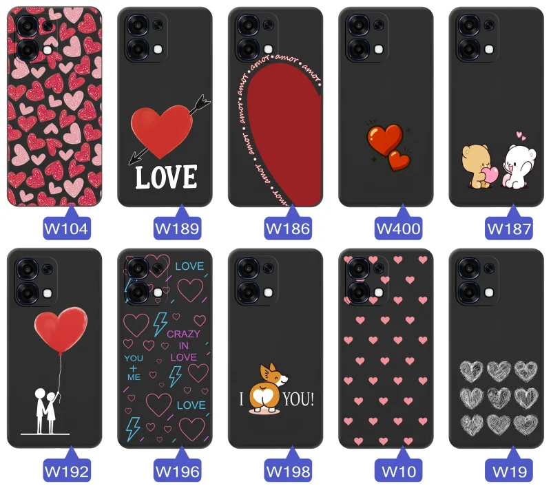Kolekcja walentynkowych etui do Oppo A6 Pro 5G: różne wzory z sercami i napisami love