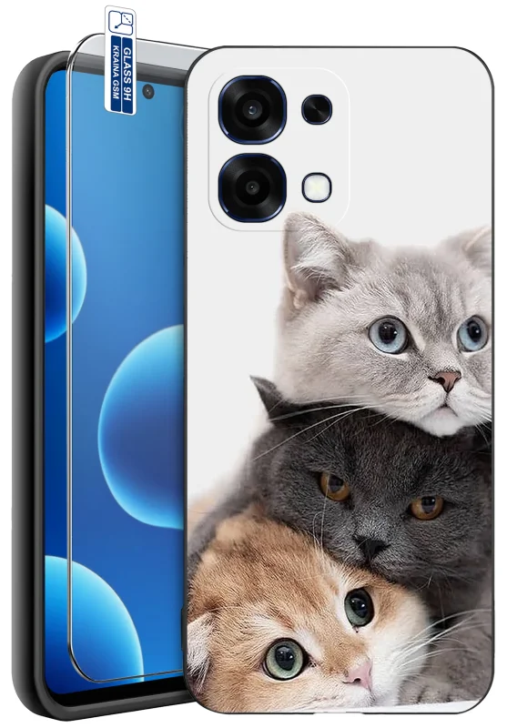 Etui dla Babci z różnymi wzorami do Oppo A6 Pro 5G z nadrukiem trzech kotów oraz szkło hartowane 9H w zestawie