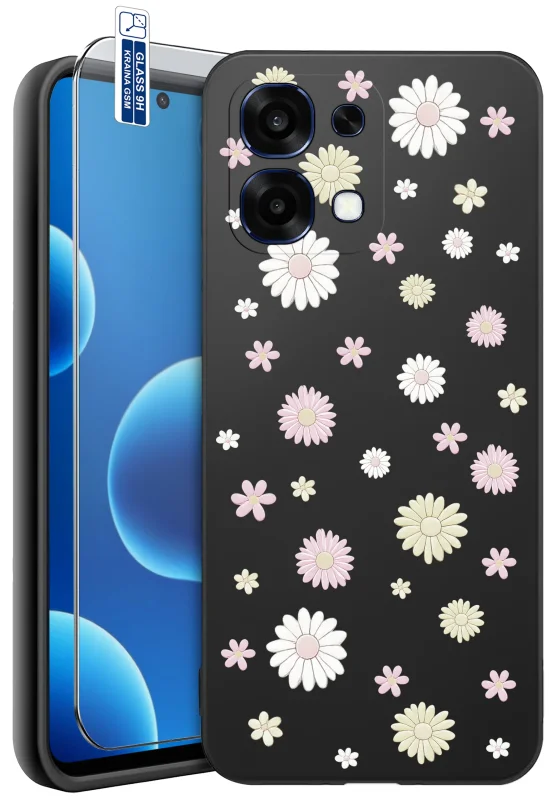 Etui wiosenne z różnymi wzorami do Oppo A6 Pro 5G z nadrukiem pastelowych kwiatów oraz szkło hartowane 9H w zestawie