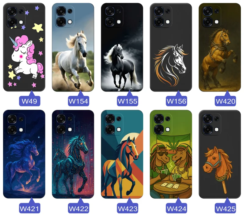 Kolekcja wzorów z koniem na etui do Oppo A6 Pro 5G: kolorowe grafiki, hobby horse, jednorożec