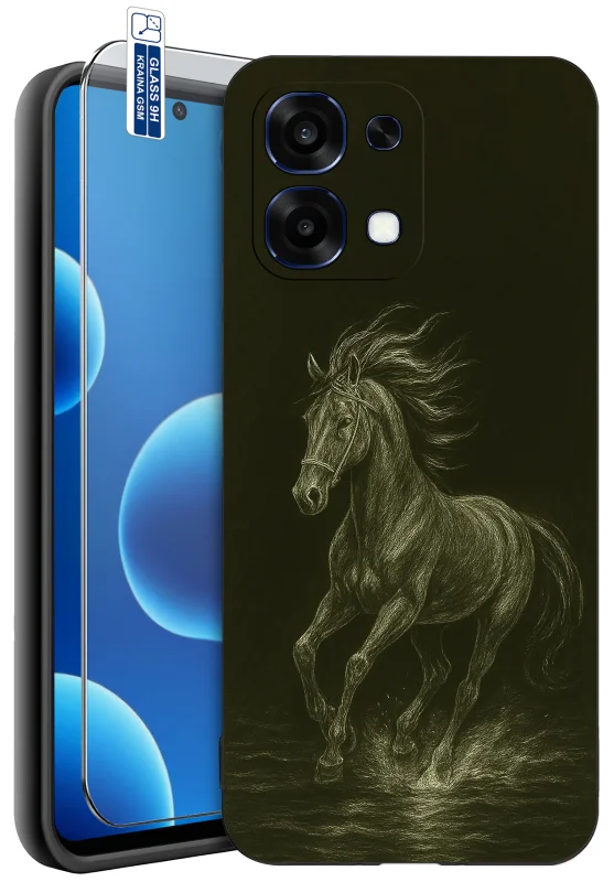 Etui z koniem z różnymi wzorami do Oppo A6 Pro 5G z nadrukiem galopującego konia oraz szkło hartowane 9H w zestawie