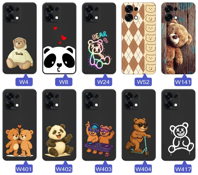Kolekcja wzorów z misiem na etui do Oppo A6 Pro 5G, różne grafiki misiów, pandy, koale