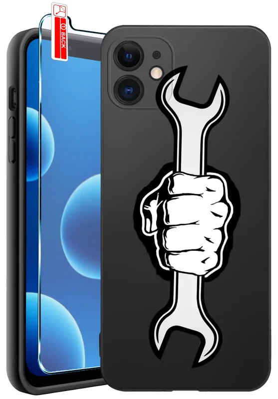 Etui dla Taty z różnymi wzorami do iPhone 11 z nadrukiem dłoni trzymającej klucz płaski oraz szkło hartowane 9H w zestawie